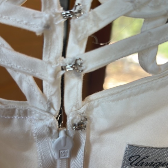 UNIQUE VINTAGE CREAM PARTY DRESS SIZE M 100% COTTON - Picture 6 of 8